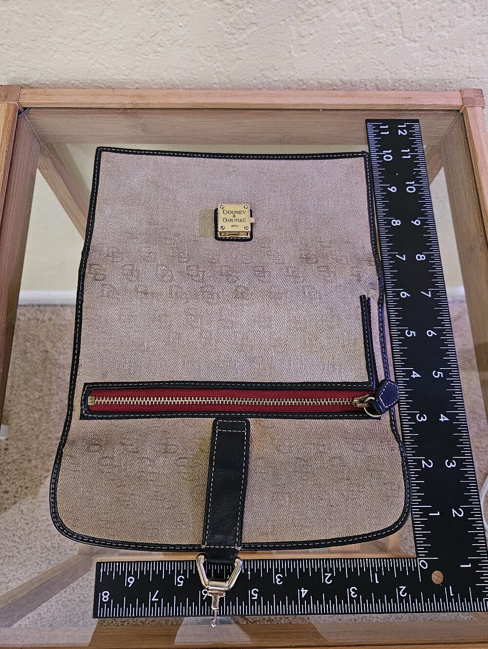 Dooney & Bourke Vintage Tan Signature Canvas Checkbook Wallet with Black Trim - Picture 11 of 16